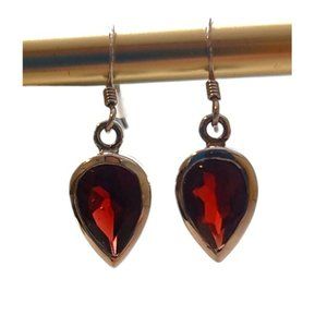 Red Garnet Sterling Silver Dangle Earrings January Burgundy Drop Small Everyday